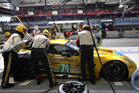 Et langvarigt pitstop efter et sammenstød kostede Jan Magnussen muligheden for en topplacering i den Amerikanske Le Mans Serie. Billedet her er fra Le Mans.